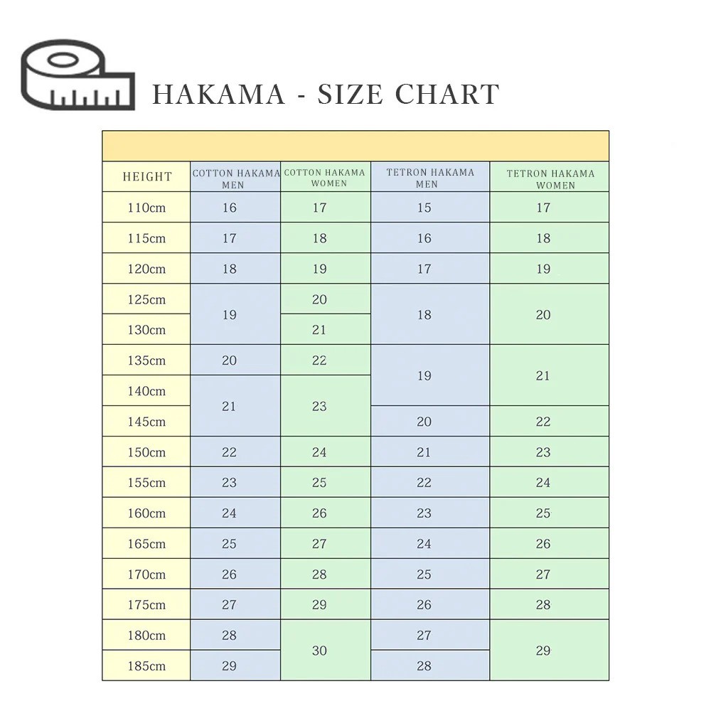 Hakama Size Chart